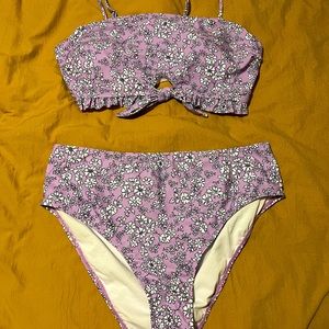 High Waisted Lavender Flower Bikini - 2X